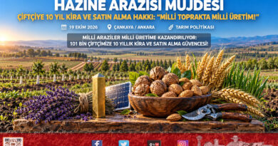 Hazine Taşınmazlarında Üretim Seferberliği: Çiftçiye 10 Yıllık Kiralama, 2028’e Kadar Her Yıl 10 Milyon Metrekare Yatırım Alanı!…