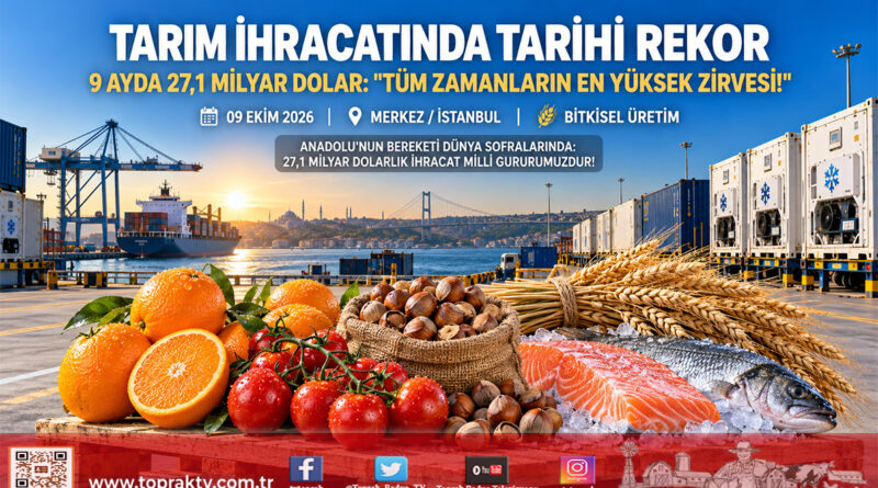 Türk Tarımı Dünya Pazarlarında Tarih Yazıyor: İhracat 9 Ayda 27,1 Milyar Dolarla Tüm Zamanların Zirvesine Çıktı!…